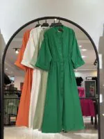 پیراهن کرسپو کمر کش جلو دکمه ای فرانک (35306)