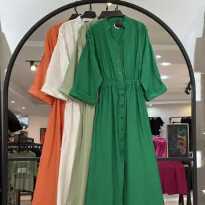 پیراهن کرسپو کمر کش جلو دکمه ای فرانک (35306)
