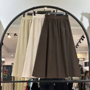 دامن لینن جلو نواری پشت کش سمن (35540)