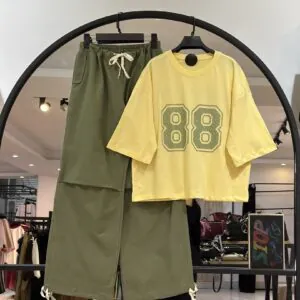 ست تیشرت پنبه براش و شلوار بگ کتان 88 با ضمانت جنس و تنخور (35484)