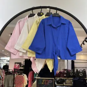 شومیز کتان لینن ترک گره ای الوا (35513)