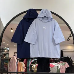 تیشرت باکسی کلاهدار سینه قلب (35532)