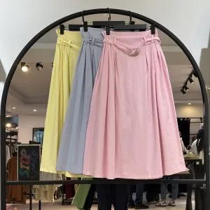 دامن لینن پاستیی کمربندی جلو حلقه ای (35614)