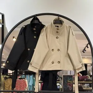 کت بارونی یقه ایستاده  کتان زارا میله ای استر دار آتری (35685)