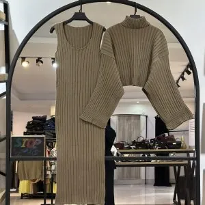 ست پانچو و پیراهن بافت زنجیری (35761)