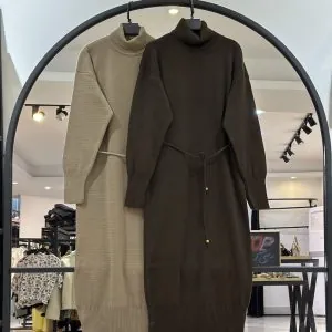 بافت متراکم یقه اسکی کمر دار (35873)