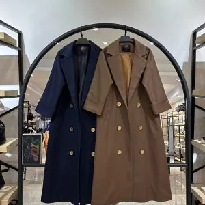 بارونی کتان کجراه ریزش دار استر دار دکمه طلایی (35899)