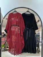 ست رویه گیپور و پیراهن استین بلند مخمل (36073)