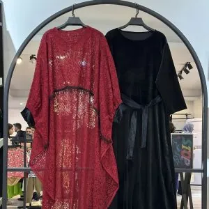 ست رویه گیپور و پیراهن استین بلند مخمل (36073)