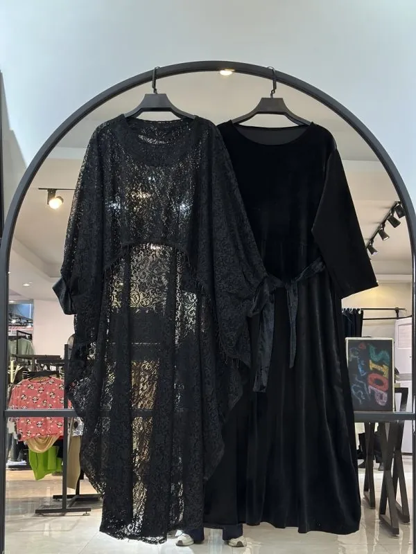 ست رویه گیپور و پیراهن استین بلند مخمل (36073) - Image 2