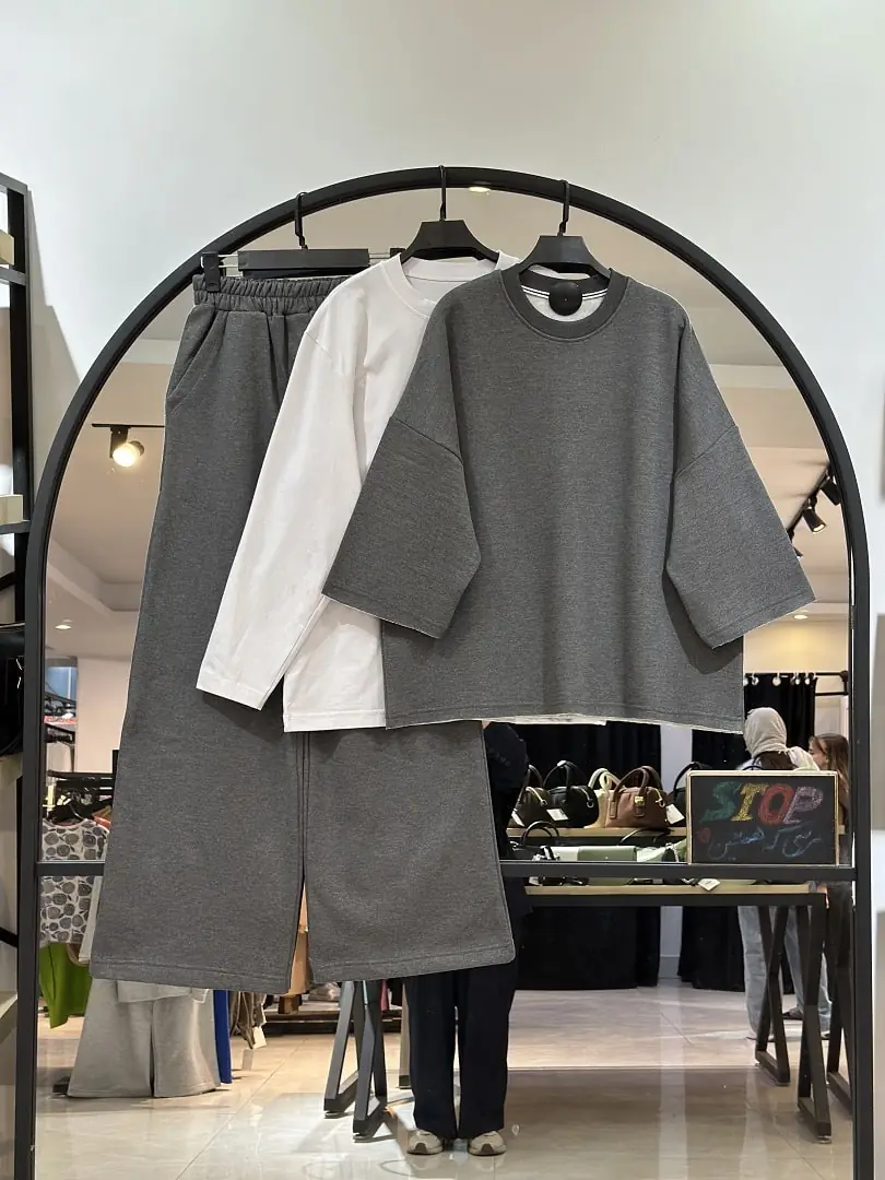 ست سه تیکه ترکیبی دورس تو کرکی و تیشرت شومیزی نخ پنبه (36101) - Image 1